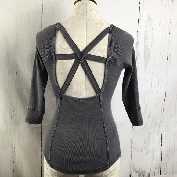 Free People Gray Ribbed Top - Picture 4 of 5
